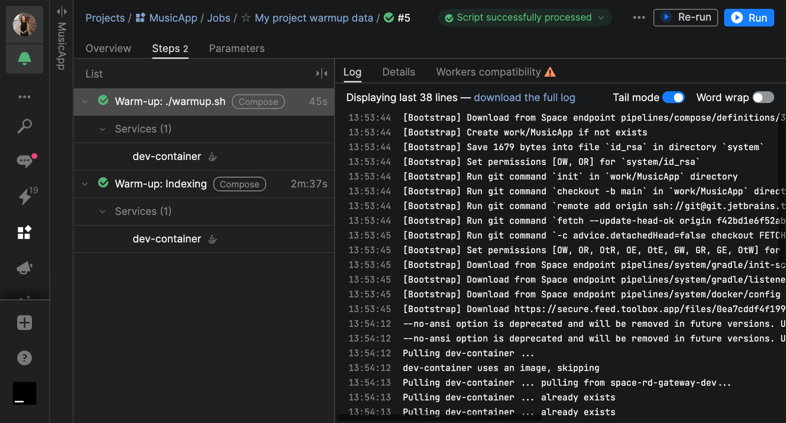 Space dev environment warmup snapshot