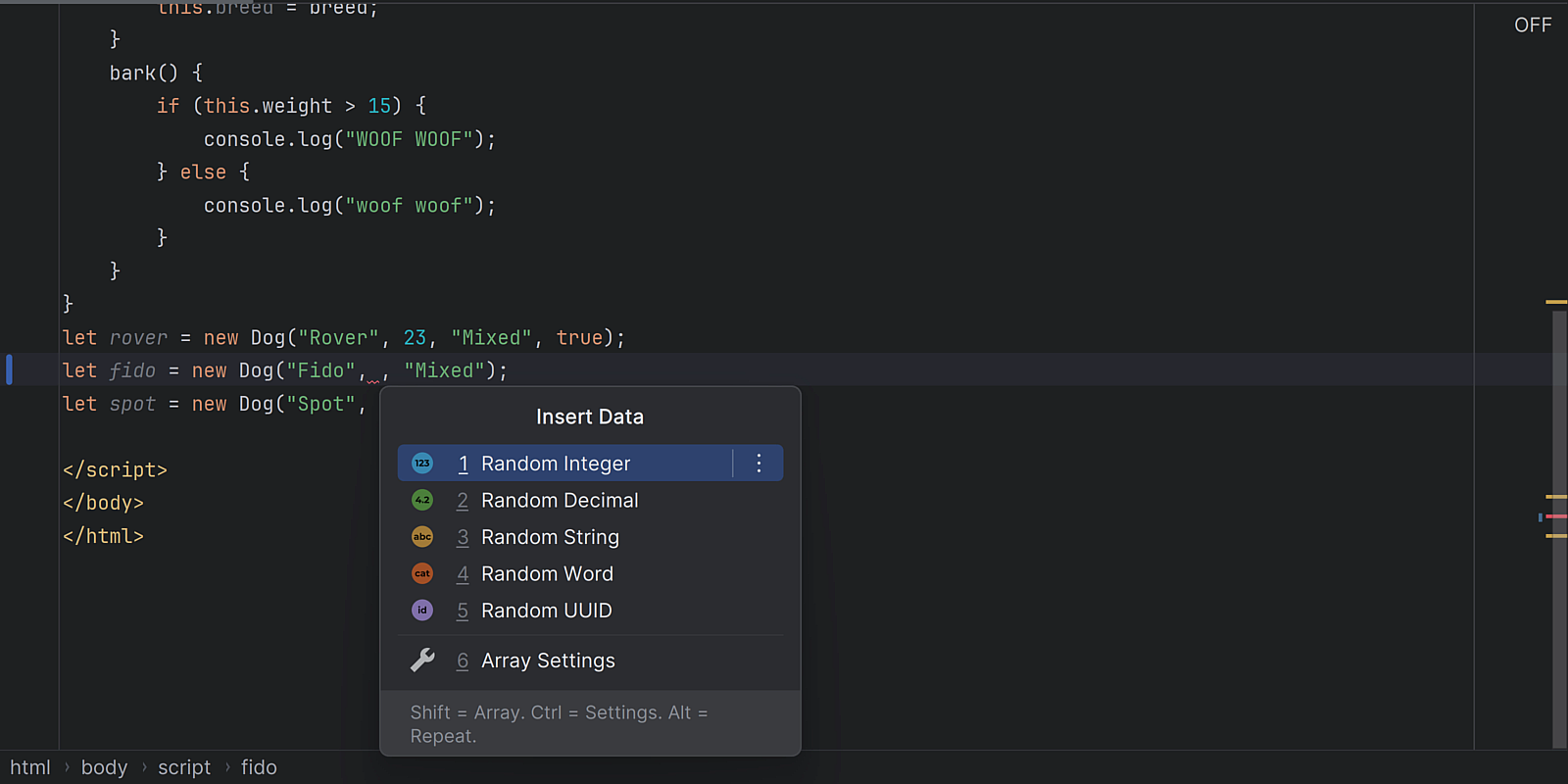 Randomness plugin screenshot 