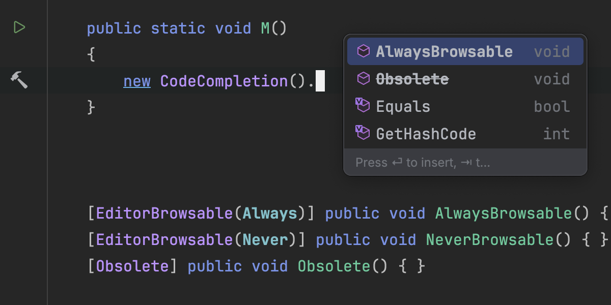 Filtering and sorting in code completion lists
