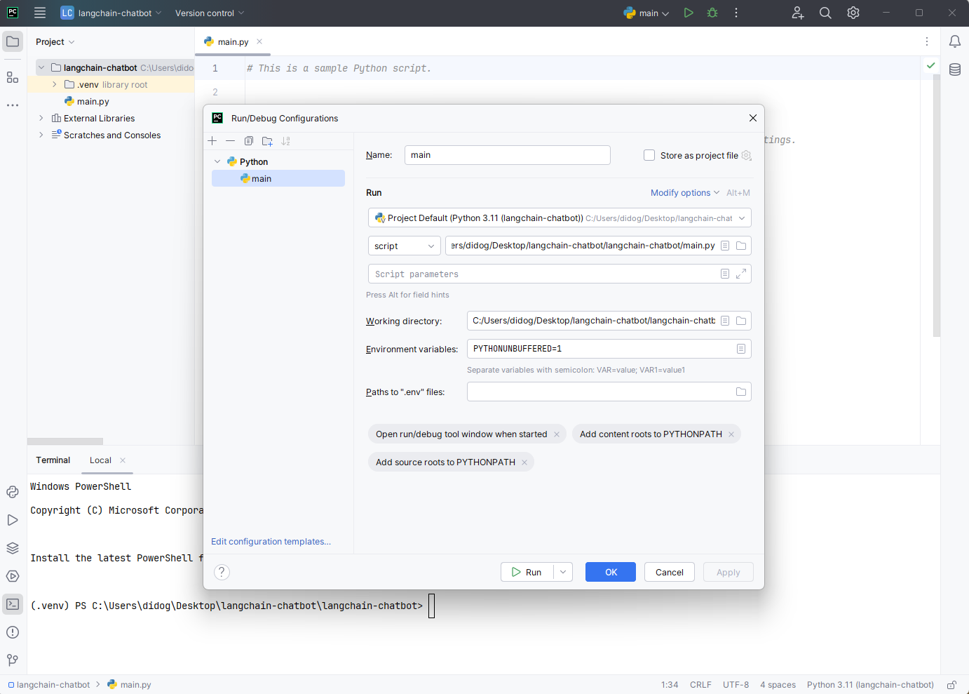 Variáveis de ambiente no PyCharm