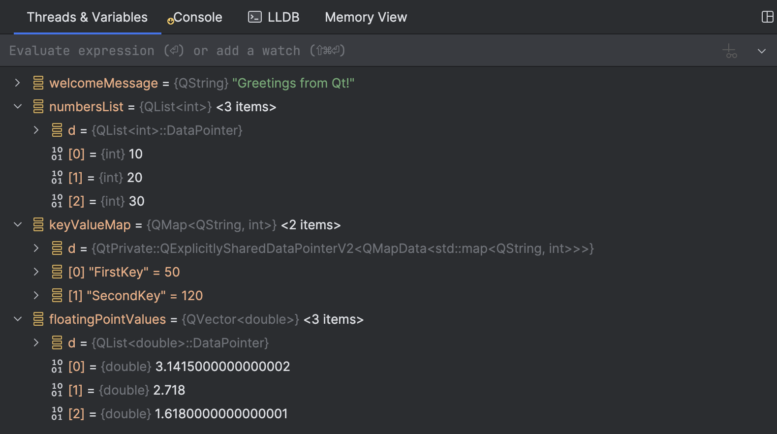 Viewing Qt variables in the debugger