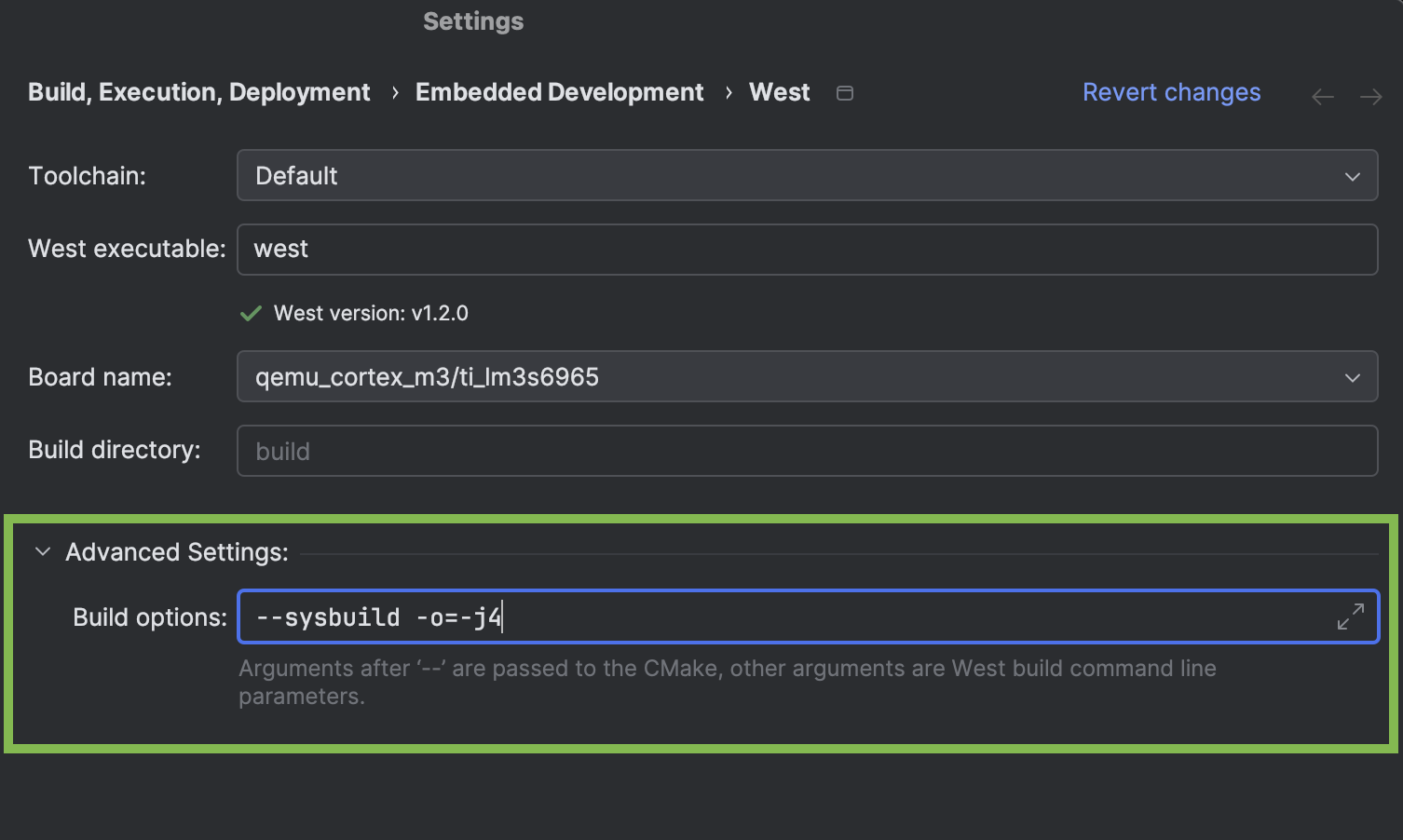 Configuring west build options